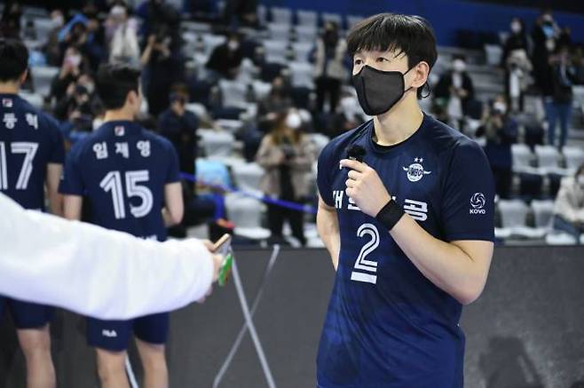 인터뷰하는 한선수. 한국배구연맹(KOVO)