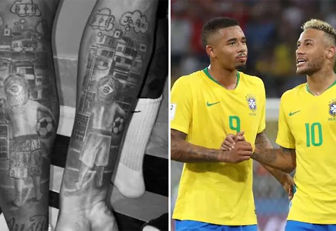 ▲ 제주스와 네이마르(왼쪽부터)가 같은 타투를 했다 ⓒ스포츠바이블