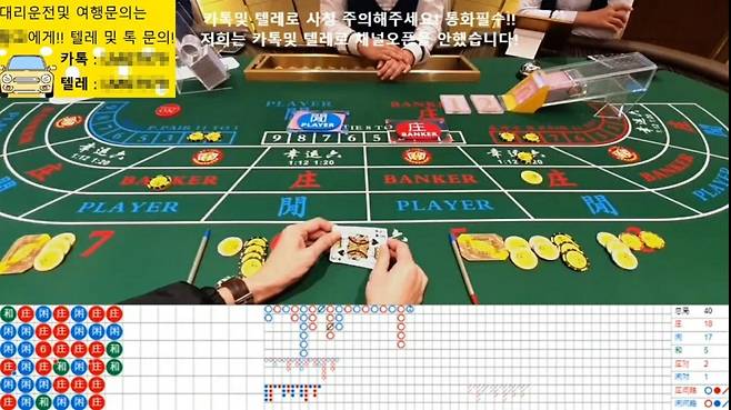 유튜브 실시간 도박 방송 캄보디아 현지 도박장을 실시간으로 연결해 대리 베팅 방법으로 도박을 진행하는 모습. 유튜브 갈무리. 재판매 및 DB 금지.