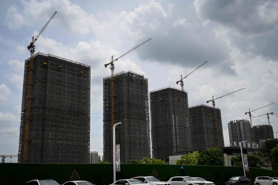 지난 18일 중국 광둥성 광저우에서 촬영된 아파트 건설 현장.AFP연합뉴스