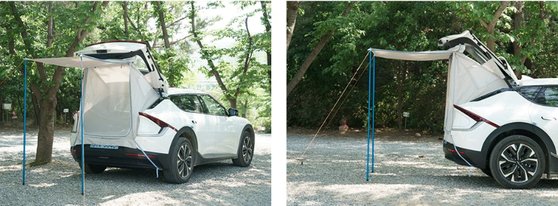 리무진 특장 전문 업체였던 케이씨모터스가 출시할 SUV 전기차 전용 차박 용품. 사진 케이씨모터스