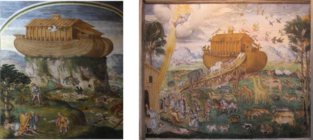 산 마우리치오 알 모나스테로 마조레의 '노아의 방주' 왼쪽 벽화와 중앙의 벽화(오른쪽)