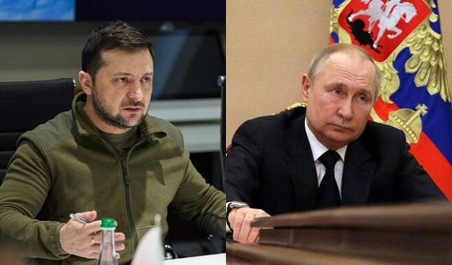 볼로디미르 젤렌스키 우크라이나 대통령(왼쪽)과 블라디미르 푸틴 러시아 대통령/AFP=뉴스1