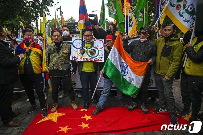 인도 수도 뉴델리에서 2022 중국 베이징 동계올림픽에 반대 시위가 벌어지고 있다. (본문과 관련없음) 2022.02.04 ⓒ AFP=뉴스1 ⓒ News1 정윤미 기자