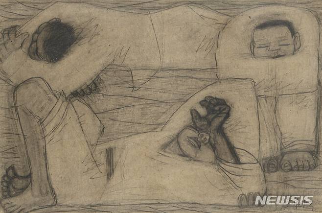 [서울=뉴시스]〈세 사람〉, 1942-1945, 종이에 연필, 18.3×27.7cm. 국립현대미술관 소장.