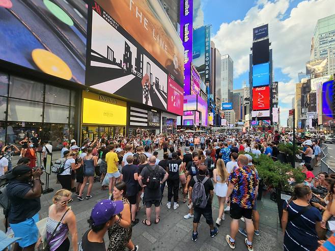 인파가 몰린 미국 뉴욕 타임스퀘어의 모습. /뉴욕(미국)=박성우
