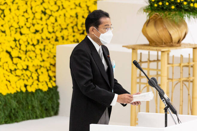 기시다 후미오 일본 총리가 15일 도쿄에서 열린 종전 기념일 행사에 참석했다. 사진=AFP