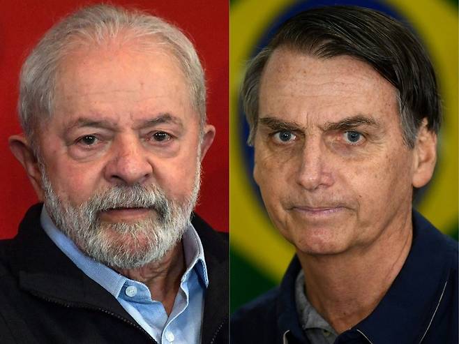 룰라 다시우바 전 브라질 대통령(왼쪽)과 자이르 보우소나루 현 브라질 대통령. AFP연합뉴스
