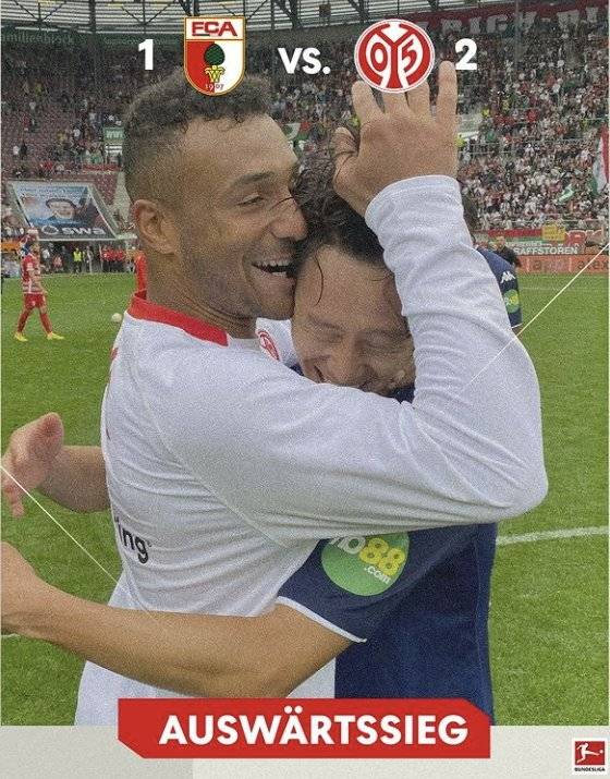 경기 종료 직전 헤딩 결승골을 터트린 마인츠 이재성(오른쪽). 사진 마인츠 소셜미디어