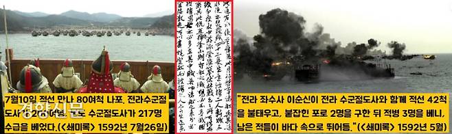 <쇄미록>이 기록한 이순신의 전공. 1592년 5월 7일의 옥포해전을 다루면서 “이순신이 전라 수군절도사와 함께 적선 42척을 불태웠다”는 등의 기록을 남겼다.