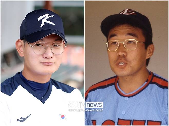 ▲ 서울고 3학년 우완투수 김서현(왼쪽)과 故 최동원. ⓒ곽혜미 기자, 롯데 자이언츠