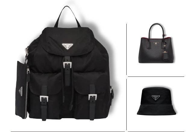 (왼쪽부터 시계방향)리나일론 백팩. 프라다 두블레 사피아노 스몰백. 아디다스 프라다 리나일론 컬렉션.