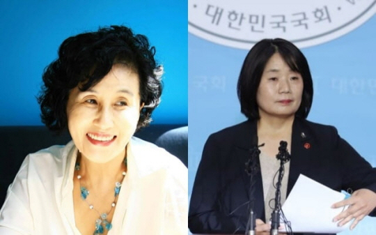 : 전여옥 전 의원(왼쪽)과 윤미향 의원. 전여옥 전 의원 페이스북, 연합뉴스