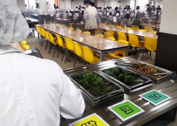 경기교육청, ‘카페테리아식 급식’ 추진 - 경기도교육청이 학교급식을 자율선택형 운영 체계인 카페테리아식으로 운영하는 방안을 추진한다고 21일 밝혔다. 사진은 자율배식과 샐러드바를 함께 운영하는 성남외국어고등학교의 점심 급식. 2022.9.21 연합뉴스
