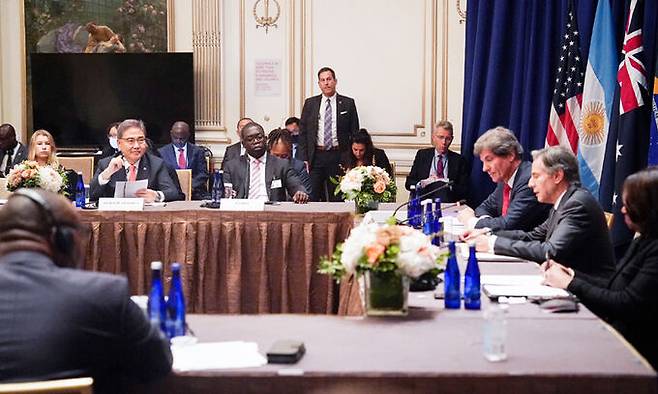 지난 22일(현지시간) 박진 외교부 장관이 미국 뉴욕에서 열린 핵심광물 안보 파트너십(MSP) 장관급 회의에 참석하고 있다. 외교부 제공