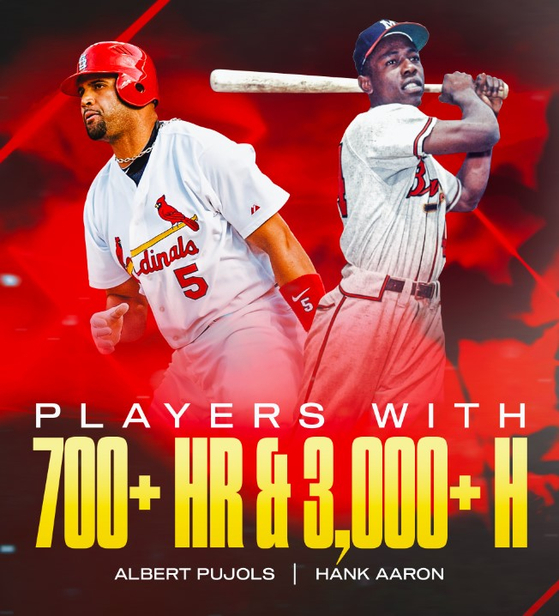 3000안타-700홈런을 달성한 에런(오른쪽)과 푸홀스. 사진=MLB 공식 SNS