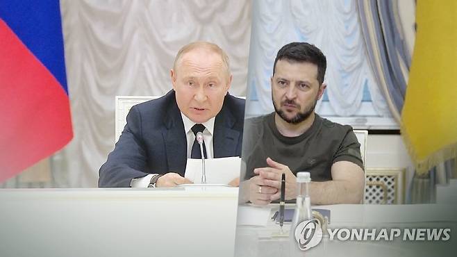 블라디미르 푸틴 러시아 대통령과 볼로디미르 젤렌스키 우크라이나 대통령(왼쪽부터) (CG) [연합뉴스TV 제공]