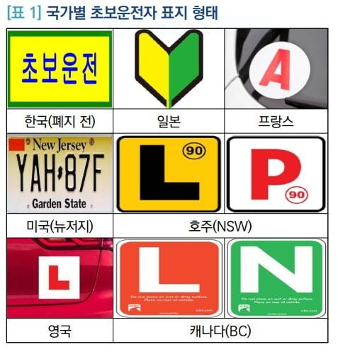 국가별 초보운전 표지 형태/자료=국회입법조사처 보고서