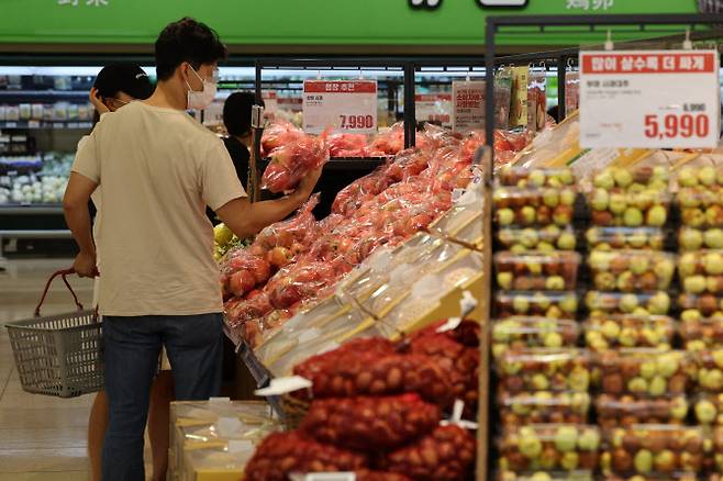 서울 시내 한 대형마트에서 소비자가 과일을 살펴 보고 있다.(사진=연합뉴스)