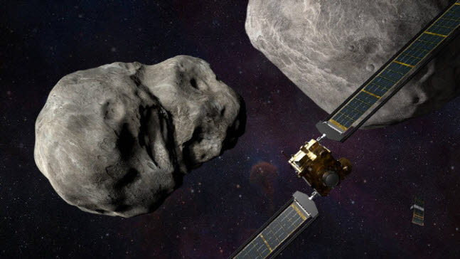 다트 우주선이 소행성 디포모스에 영향을 주는 데 성공했다. NASA 제공