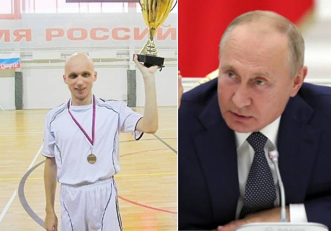선천적 시각 장애인임에도 소집 통지를 받은 러시아 모스크바의 30대 남성(왼쪽), 블라디미르 푸틴 러시아 대통령(오른쪽)
