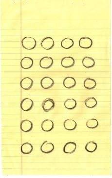 허명회 교수의 손자 허단 군이 부모에게 낸 문제. 곱셈을 사용해 4 곱하기 6을 하면 동그라미가 24개인 것을 빨리 셀 수 있다.