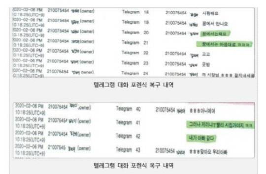 고(故) 박원순 전 서울시장과 여비서 A씨와 주고받은 것으로 추정되는 텔레그램 메시지. <정철승 페이스북>