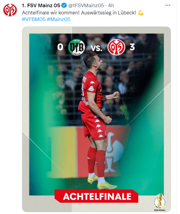 이재성의 소속팀 마인츠05가 19일 오전(한국시각) 뤼벡과의 DFB포칼 2라운드에서 3-0으로 승리해 16강에 진출했다. /사진=마인츠 구단 공식 트위터