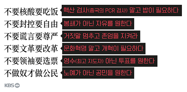 시진핑 국가 주석의 3연임이 예상되는 상황에서 자국 시위대가 내놓은 시위문이다.
