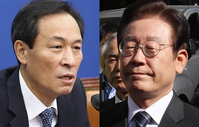 우상호 더불어민주당 비상대책위원장(왼쪽 사진)과 이재명 대표. 뉴시스