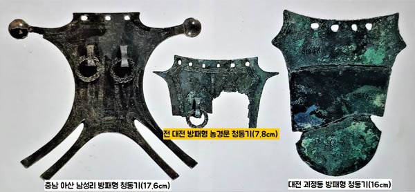 지금까지 출토됐거나 출토된 것으로 전해지는 방패형 청동기는 3점이다. 모두 충남 대전지역에서만 나왔다. / 이건무 전 국립중앙박물관장 제공