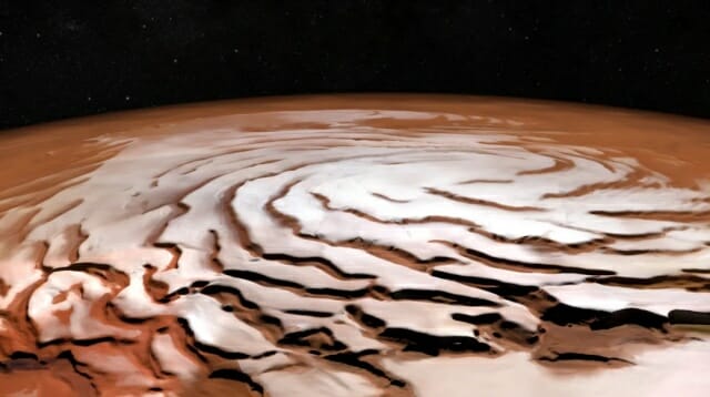 ESA가 과거 공개했던 화성 북극의 투시도(사진= ESA/DLR/FU Berlin; NASA MGS MOLA Science Team)