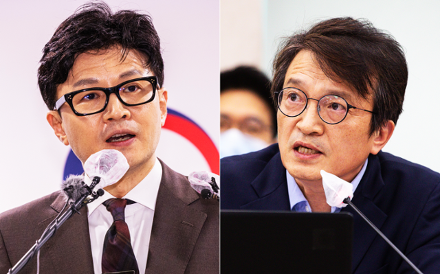 한동훈 법무장관(왼쪽)과 김의겸 더불어민주당 의원. 연합뉴스, 뉴스1