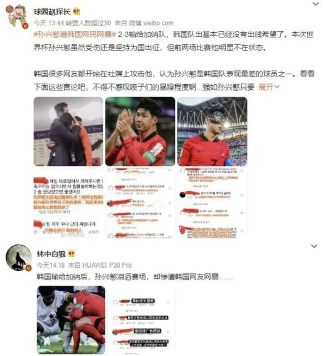 중국 누리꾼들이 한국 축구팬들의 손흥민 선수 관련 비난 댓글을 번역해 공유하고 있다. 출처=웨이보 캡처