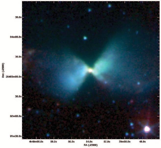 스피처 우주망원경이 관측한 원시별 L1527. JWST와 비교하면 해상도가 매우 낮다. 사진 스피처 우주망원경, J. Tobin