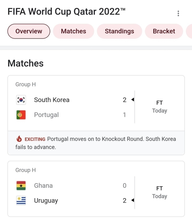 3일 오전 2시9분쯤 한국 축구 국가대표팀이 조별 리그에서 탈락했다는 내용의 구글 월드컵 페이지의 오보 화면. 구글 월드컵 페이지 갈무리