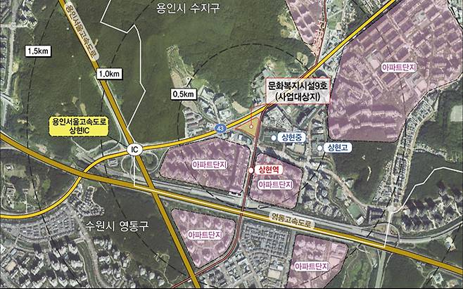 광교택지지구 수지구 상현동 다목적 스포츠센터 건립 예정지.  용인시 제공
