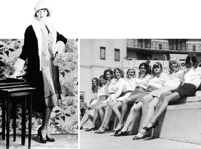 1920년대 유행한 플래퍼 스타일(왼쪽)과 1960년대 분 미니스커트 열풍.