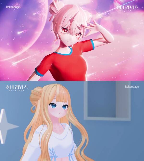 '소녀리버스' 속 버츄얼 캐릭터 도화(위)와 유주얼. 사진=카카오엔터테인먼트 제공.