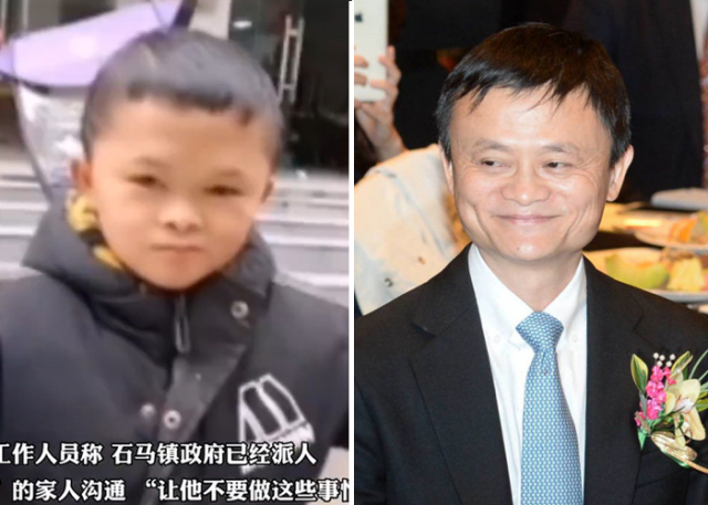 최근 구걸 영상이 퍼진 ‘리틀 마윈’ 판샤오친(왼쪽)과 알리바바 창업자 마윈. 펑파이신문 캡처