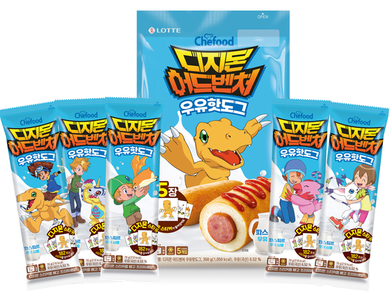Lotte Confectionery launched Chefood Digimon Adventure milk corndog on Monday. [LOTTE CONFECTIONERY]