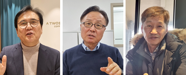 김학성씨(왼쪽), 이동호씨(가운데), 황보석씨가 각각 국민일보와 인터뷰를 하고 있을 때의 모습. 정당팀
