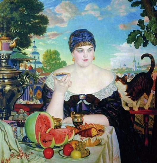러시아 화가가 그린 그림에는 근사한 사모바르를 배경으로 값비싼 디저트를 늘어놓고 차 한잔을 즐기는 귀족 여인이 자주 등장한다.