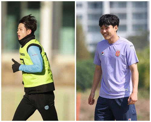 대구 김영준(왼쪽)과 제주 전성진. 제공 | 한국프로축구연맹, 제주