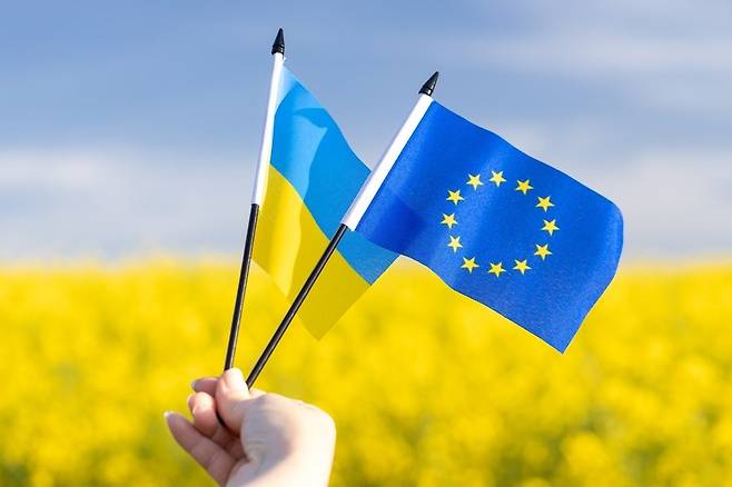 우크라이나와 유럽연합 깃발