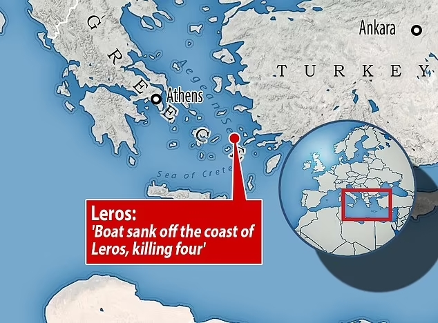 레로스섬 위치를 나타낸 지도.