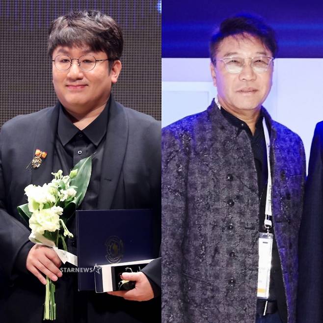 방시혁 하이브 의장(왼쪽)과 이수만 SM 전 총괄 프로듀서 /사진=스타뉴스