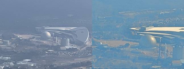 아이폰13 프로 15배줌, 갤럭시S23 울트라 30배줌 비교. 갤S23 울트라가 2배 더 확대한 것임에도 더 선명하다./사진=백유진 기자 byj@