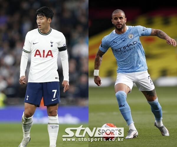 손흥민(왼쪽)과 카일 워커. 사진┃뉴시스/AP
