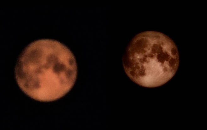 해외 사용자가 촬영한 달의 사진. 원래 달 사진(왼쪽)과 갤럭시S23 울트라로 찍은 사진(오른쪽) (사진, 레딧)